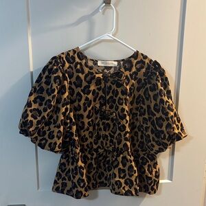 Leopard Print Puff Sleeve Blouse
